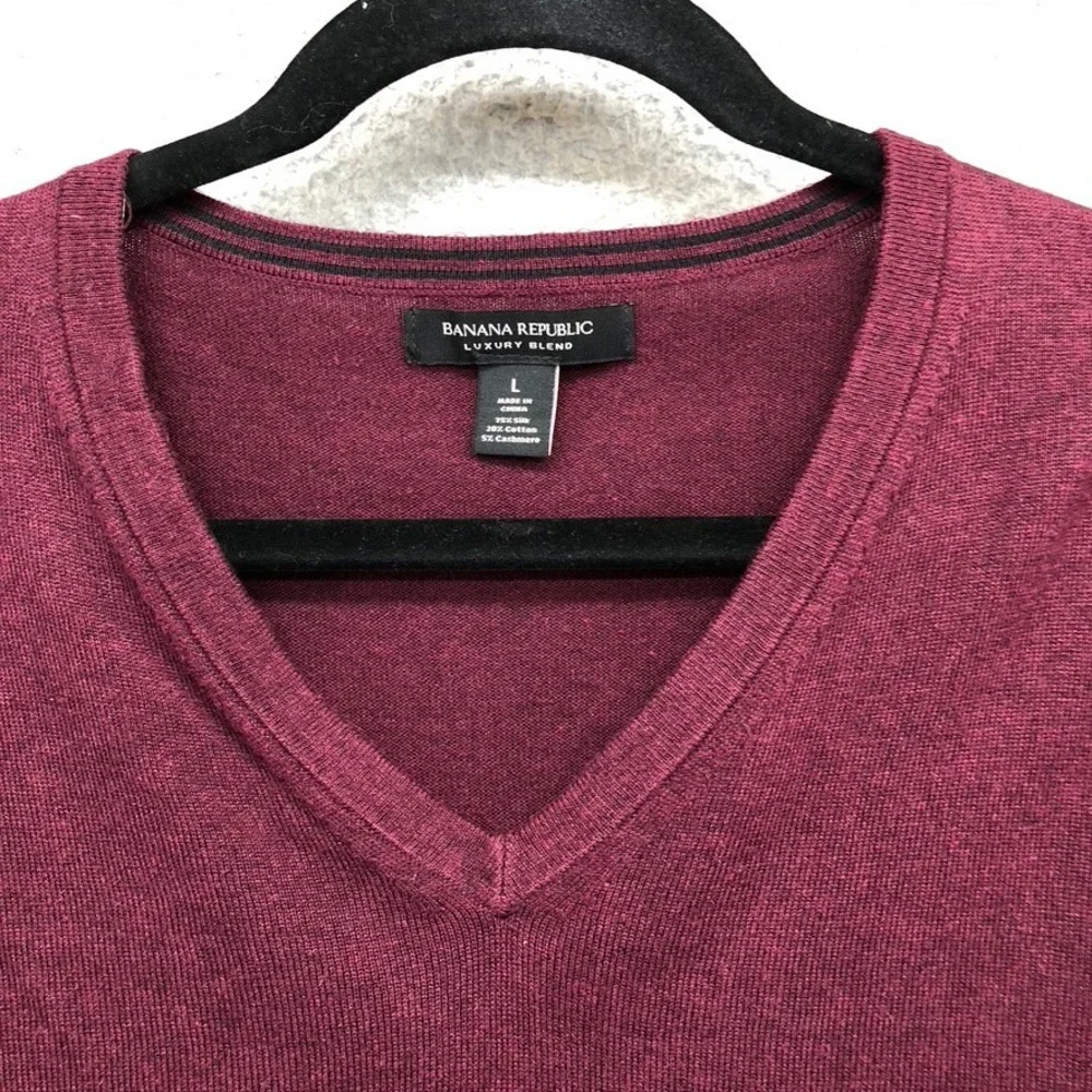Banana Republic Sweater Mens Large Adult‎ Burgundy Silk Cotton Cashmere V-Neck L